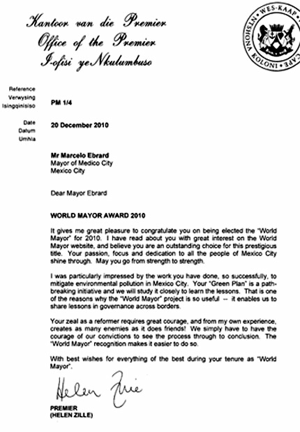 World Mayor Letters 2010